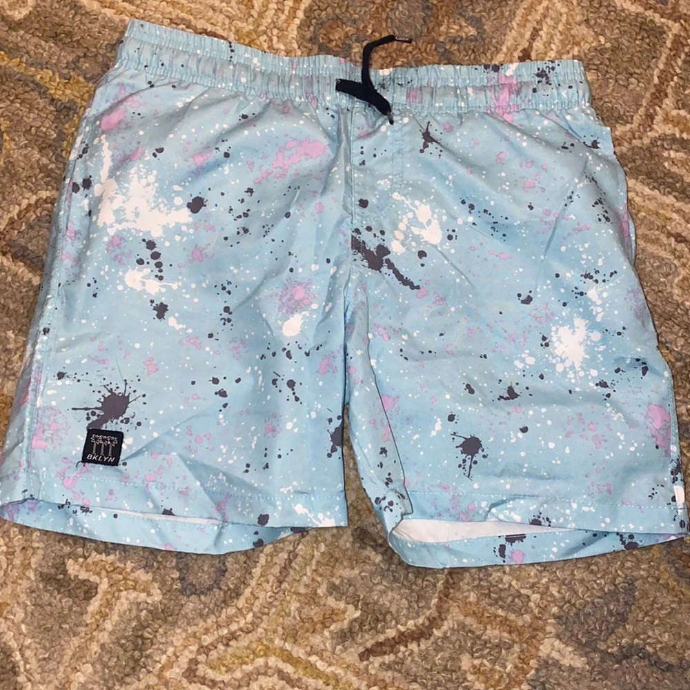 Paint splatter print boys swim trunk
